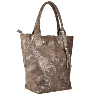 Torba worek skóra naturalna brąz taupe wzór kwiaty Borse in Pelle - Torebki damskie Torba worek skóra naturalna brąz taupe wzór kwiaty Borse in Pelle - Torebki damskie - miniaturka - grafika 1