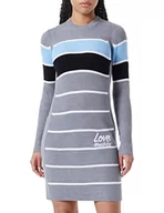 Sukienki - Love Moschino Damska sukienka z logo Love, szary biały, 44 - miniaturka - grafika 1