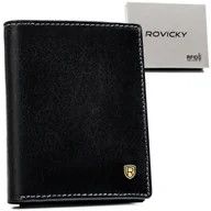 Etui na dokumenty i karty - Eleganckie męskie etui na karty ze skóry naturalnej czarne bez zapięcia kieszeń na banknoty ochrona RFID pudełko prezentowe ROVICKY - miniaturka - grafika 1