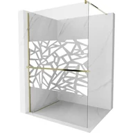 Ścianki i drzwi prysznicowe - Mexen Kioto+ ścianka prysznicowa z półką i relingiem 90 x 200 cm, transparent/bialy wzór 8 mm, złota - miniaturka - grafika 1