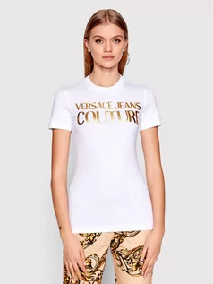 Koszulki i topy damskie - Versace Jeans Couture T-Shirt Logo Thick Foil 72HAHT01 Biały Regular Fit - grafika 1