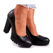 Czółenka - Czółenka Damskie Maciejka Na Słupku i Platformie Czarne 02629-01/00-1 - miniaturka - grafika 1