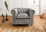 Fotele - CHESTERFIELD Fotel #202 Szara skóra naturalna 105x82x75 cm - miniaturka - grafika 1