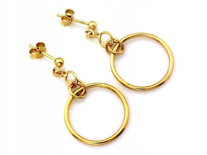 Kolczyki ze złota 585 modne wiszące z kółeczka idealne na prezent sztyfty