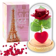 Sztuczne kwiaty - BEMI WIECZNA RÓŻA W KOPULE OŚ. LED CZERWONA SERCE 14x8cm DZIEŃ KOBIET - miniaturka - grafika 1