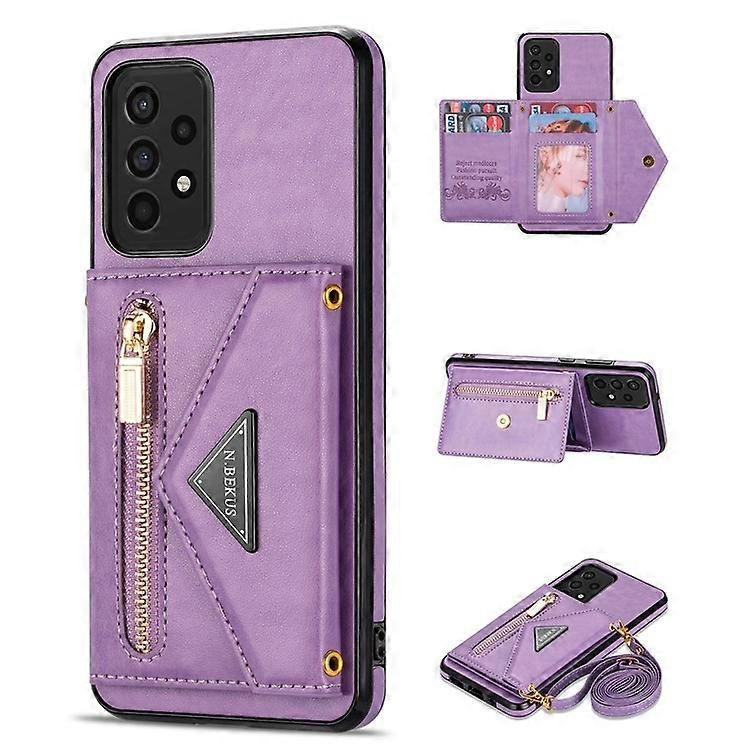 Etui na telefon N.BEKUS kompatybilne z Samsung Galaxy A52 4G / 5G / A52s 5G, skóra PU + uchwyt na karty TPU Pokrowiec na podpórkę z paskiem Fioletowy