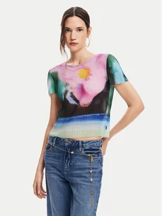 Desigual T-Shirt Plisa 24WWTK95 Kolorowy Slim Fit - Koszulki i topy damskie - miniaturka - grafika 1