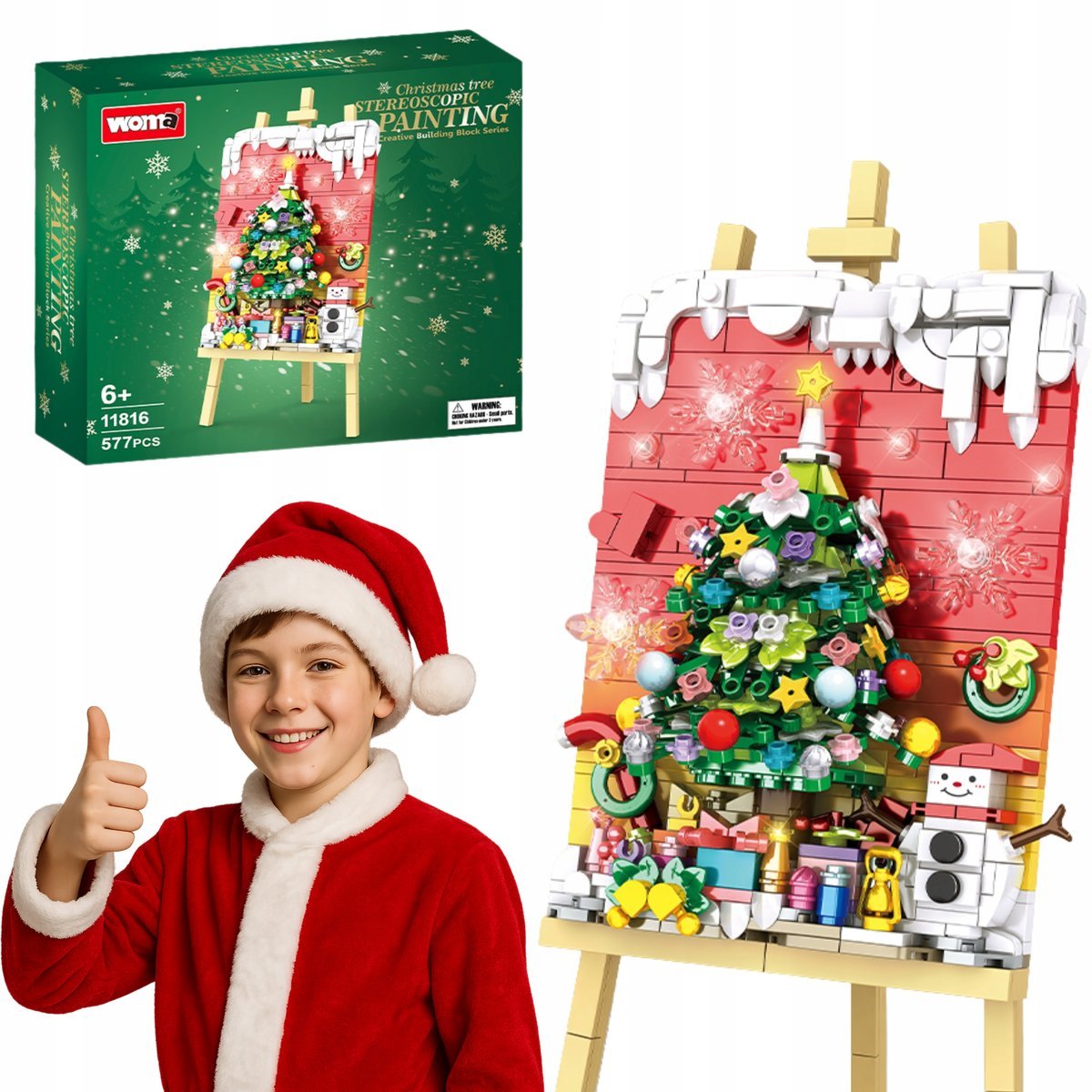 Świąteczne klocki obraz z klocków choinka Mikołaj prezent bożonarodzeniowy