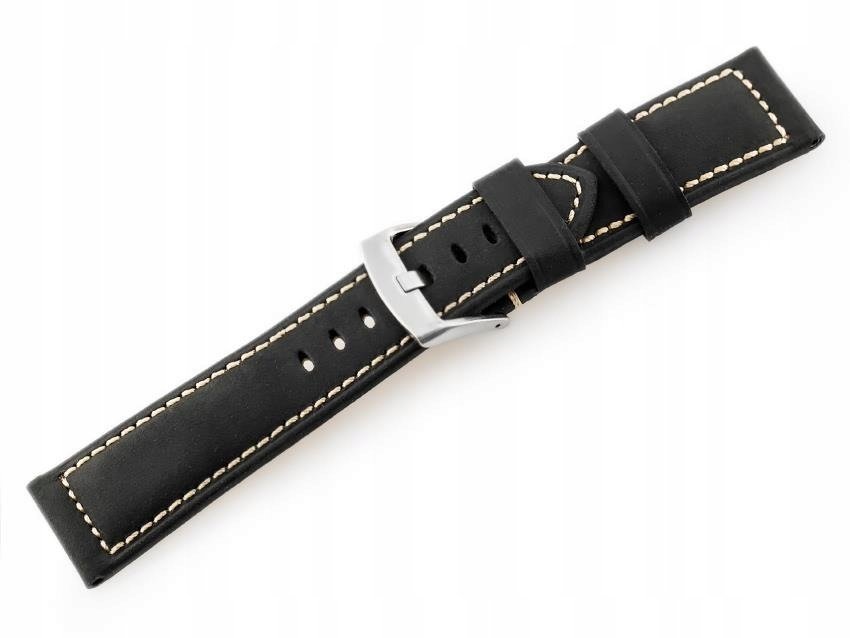 Pasek skórzany do zegarka W29 - czarny - 24mm