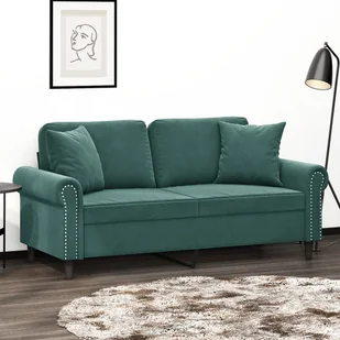 2-osobowa sofa z poduszkami, ciemnozielona, 140 cm, aksamit - Sofy i kanapy - miniaturka - grafika 1