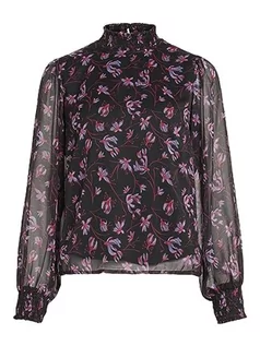 Koszulki i topy damskie - Vila VIFALIA Lira Smock Collar Top/SU, Czarny/Aop: lira, 42 - grafika 1