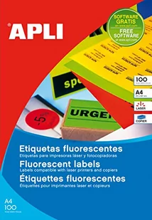 APLI 12987 Trwałe fluorescencyjne czerwone etykiety 99,1 x 67,7 mm 100 arkuszy - Etykiety do drukarek - miniaturka - grafika 1