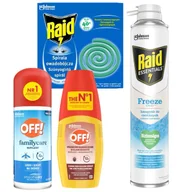 Zwalczanie i odstraszanie szkodników - SC Johnson Zestaw spirala owadobójcza i SC Johnson Spray mrożący 350 ml Raid + Aerozol na komary i płyn na kleszcze OFF! - miniaturka - grafika 1