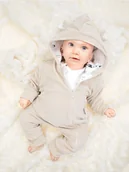 Pajacyki dla niemowląt - Chłopięcy pajac welurowy z podszewką w kosmos beżowy Nicol,r.56 - miniaturka - grafika 1