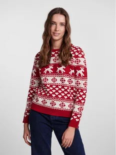 Pieces Sweter 17121018 Czerwony Regular Fit - Swetry damskie - miniaturka - grafika 1