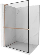 Ścianki i drzwi prysznicowe - Mexen Kioto+ L ścianka prysznicowa z półką Walk-in 70 x 200 cm, czarny wzór, miedź szczotkowana - 800-070-123-65-70 - miniaturka - grafika 1