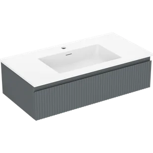 Mexen Rivel szafka łazienkowa 90 cm z umywalką Otis, 1 szuflada, ryflowana , grafit mat/biała mat - 91A20-09023-1-BF66-W18M01 - Szafki łazienkowe - miniaturka - grafika 1