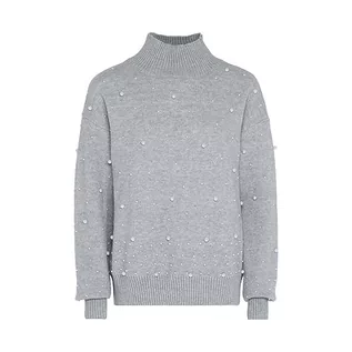 Swetry damskie - faina Damski sweter z cekinami, elegancki sweter akryl jasnoszary melanż rozmiar M/L, jasnoszary melanż, M - grafika 1