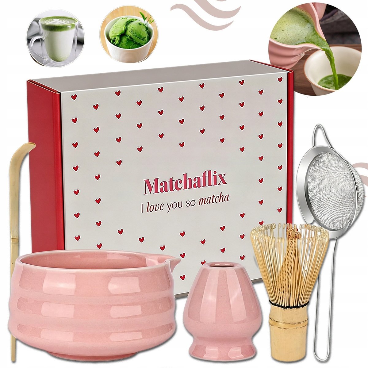 Zestaw Prezentowy Do Herbaty Matcha Czarka Miotełka Podstawka Łyżeczka