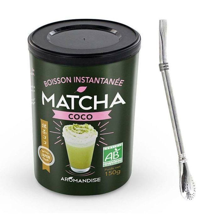 Napój instant Matcha kokos 150 g + słomka ze stali nierdzewnej z filtrem