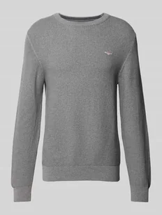 Sweter z dzianiny z fakturowanym wzorem i okrągłym dekoltem - Swetry męskie - miniaturka - grafika 1