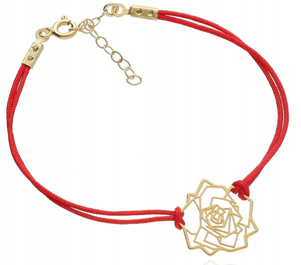 Złota bransoletka sznurkowa róża origami różyczka kwiat srebro 925