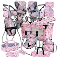 Akcesoria dla lalek - Wózek dla Lalek 3w1 Łóżeczko Krzesełko do Karmienia Pościel Torba Przewijak Nosidło Zestaw XXL - miniaturka - grafika 1
