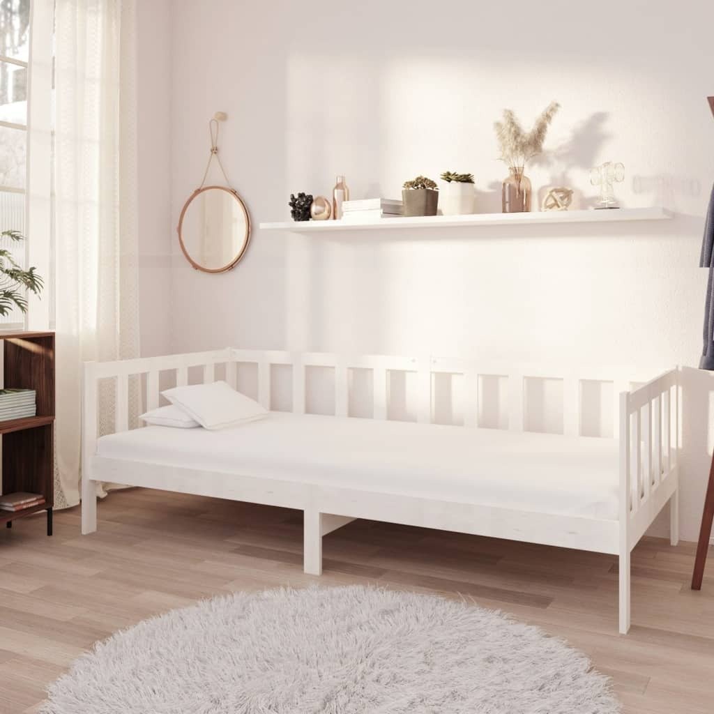 Łóżko dzienne z materacem 90x200 cm białe lite drewno sosnowe