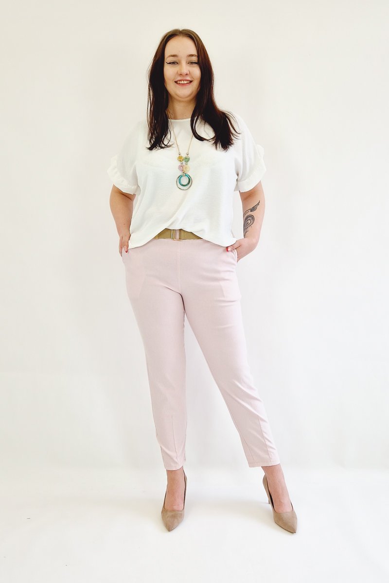 Bawełniane Spodnie Boyfriendy z Paskiem Pudrowy róż UNI
