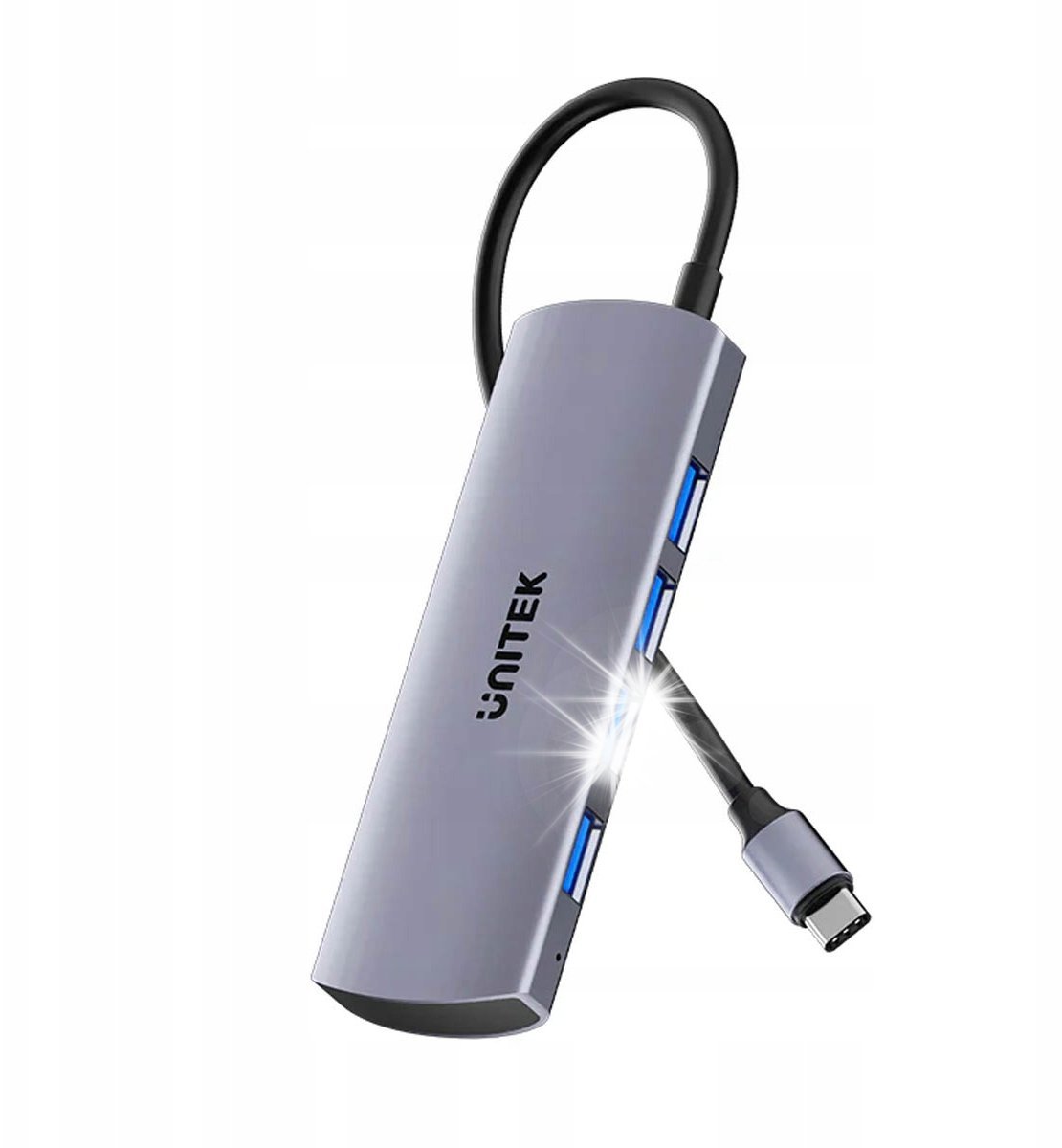 Hub Unitek uHub Q4 H1112EGY01 USB-C -4x USB-A 10Gb/s 30cm Passthrough Szary