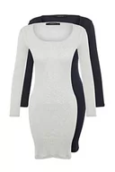 Sukienki - Trendyol Damska mini obcisła sukienka z dzianiny, Szary/granatowy, S - miniaturka - grafika 1