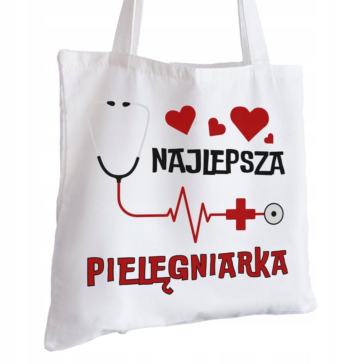 Torba Bawełniana biała dla Pielęgniarki Prezent ekologiczna Trwały Nadruk