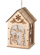 Ozdoby bożonarodzeniowe - Zawieszka dekoracyjna drewniana świąteczna z podświetleniem LED 10x8,5x15cm motyw z dzwoneczkami - miniaturka - grafika 1