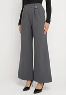 Spodnie damskie - Ciemnoszare Spodnie o Fasonie Szerokich Dzwonów z Ozdobnymi Zakładkami w Talii Narimes - miniaturka - grafika 1