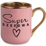Kubki - Kubek Elegant Różowy Ucho Rant złoty PREZENT DLA SUPER SZEFOWA MiX WZORÓW - miniaturka - grafika 1