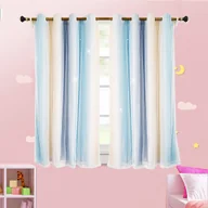 Firany i zasłony dla dzieci - Zasłony z oczkami Zestaw 2 zasłon Sypialnia Pokój dziecięcy Dziewczynki Zaciemniająca nieprzezroczysta zasłona z wydrążoną gwiazdą i woalem, 1,3 * 1,6 m, żółty + niebieski - miniaturka - grafika 1