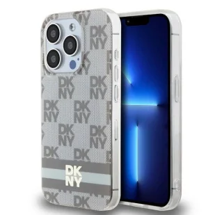 Etui DKNY IML Checkered Mono Pattern & Printed Stripes MagSafe na iPhone 14 Pro - beżowe - Etui i futerały do telefonów - miniaturka - grafika 1
