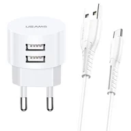 Ładowarki do telefonów - USAMS Ład. siec. 2xUSB T20 2,1A USB-C biały/white round Fast Charging XTXLOGT18TC05 - miniaturka - grafika 1