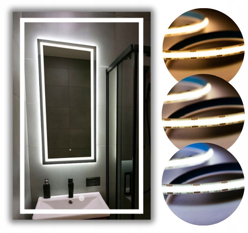 LUSTRO LED 90x120 cm COB 608 diod/m Z WŁĄCZNIKIEM DOTYKOWYM - 3 BARWY