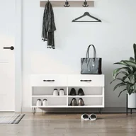 Szafki na buty - vidaXL Ławka na buty biały wysoki połysk 102x35x55 cm materiał drewnopochodny - Ławka na buty - Ławki na buty - Ławka z miejscem do przechowywania - Stojak na buty - miniaturka - grafika 1