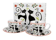 Filiżanki - Filiżanki do kawy i herbaty porcelanowe ze spodkami DUO KOTY ETNO 280 ml 2 szt - miniaturka - grafika 1