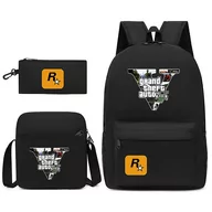 Torebki damskie - 3szt Gta5 Grand Theft Auto Student Schoolbag Plecak Mała torba na ramię Torba na długopis Czarny - miniaturka - grafika 1