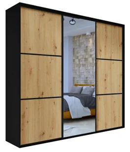 Szafa przesuwna czarna + dąb artisan + czarne szprosy M5-F59 - Szafy - miniaturka - grafika 1