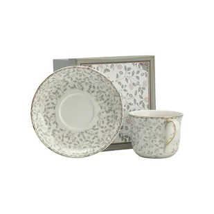 Marco Polo SJ Filiżanka Do Kawy I Herbaty Porcelanowa Ze Spodkiem Alice Biało-Szara 400 Ml - Filiżanki - miniaturka - grafika 1