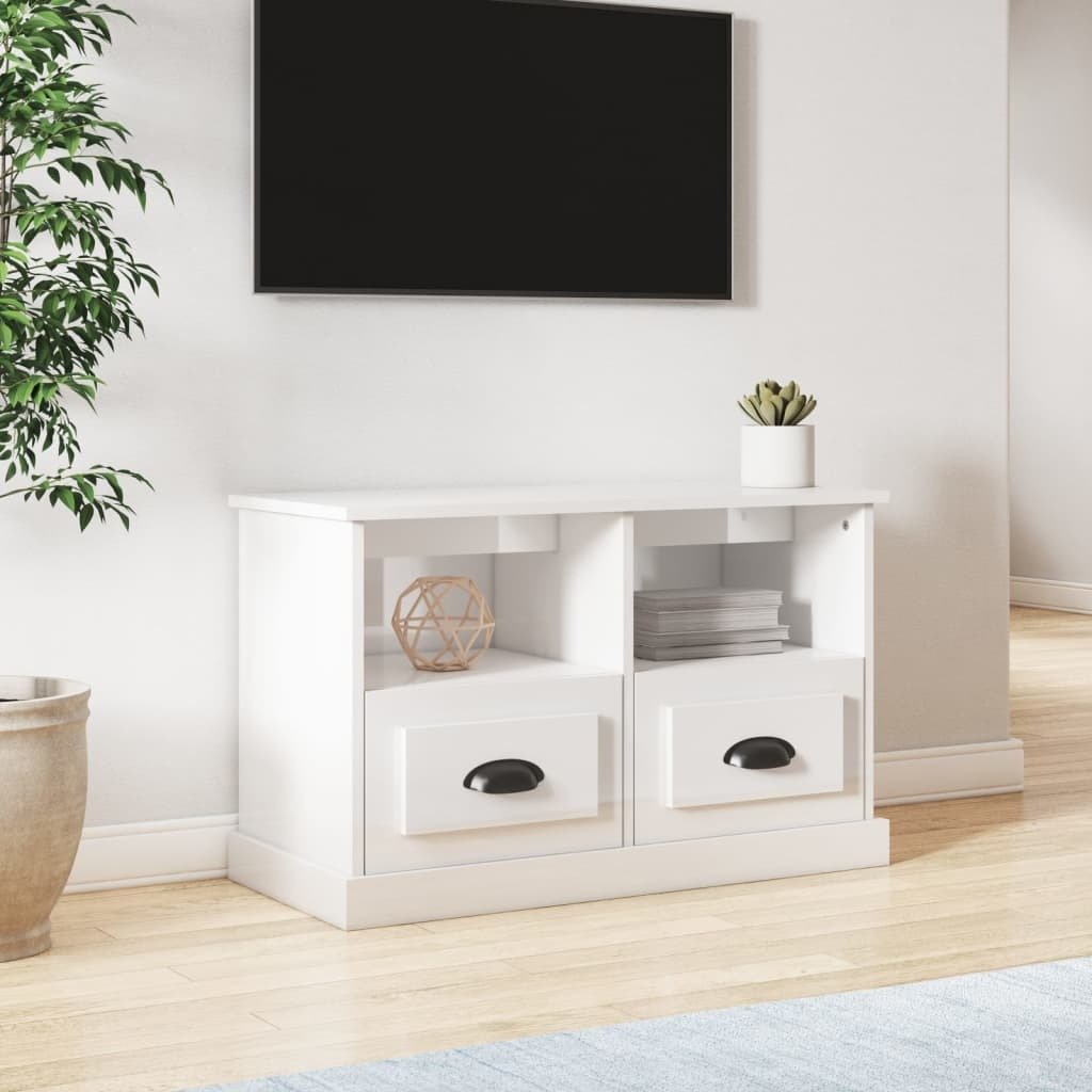 Szafka pod TV biały wysoki połysk 80x35x50 cm materiał drewnopochodny