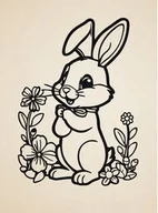 Zabawki kreatywne - Królik wśród kwiatów- wycinanka z kartonu - miniaturka - grafika 1