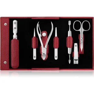 Akcesoria do manicure Classic Inox czerwone w skórzanym etui poziomym 7 el. - Akcesoria do paznokci - miniaturka - grafika 1