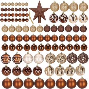 Bombki choinkowe 101 szt. zawieszki na choinkę ozdoby świąteczne z gwiazdą brązowe, rose gold - Bombki - miniaturka - grafika 1