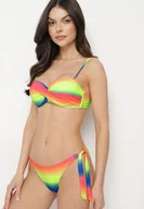 Stroje kąpielowe - Niebiesko-Żółte Wiązane Bikini Biustonosz z Marszczeniem i Majtki Figi Kinitia - miniaturka - grafika 1