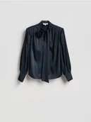 Bluzki damskie - Reserved - Bluzka z ozdobnym wiązaniem - granatowy - miniaturka - grafika 1